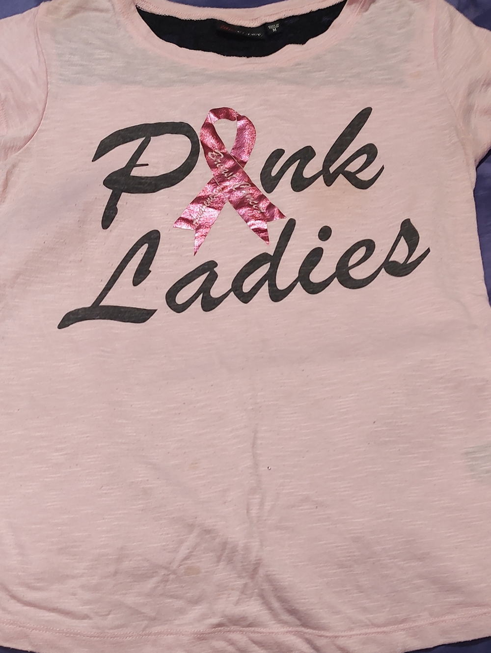 Ultra Flirt Pink Short Sleeve Tee with Metallic Pink Ribbon Graphic